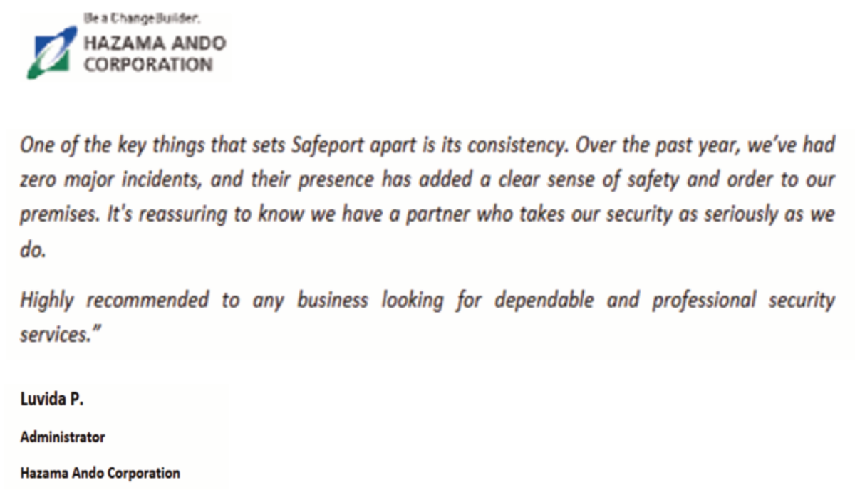 Hazama Ando Corporation Testimonial